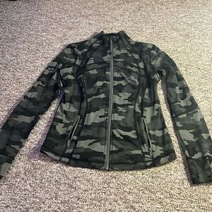 Green camouflage Lululemon Define Jacket, Size 10, Worn, Good Condition.
